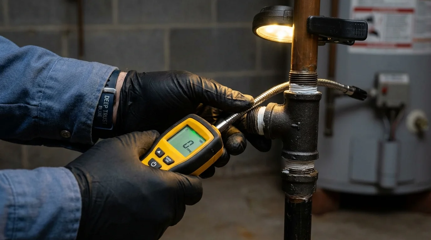 Gas leak detection with electronic sniffer by Johns Plumbing LLC in Byhalia